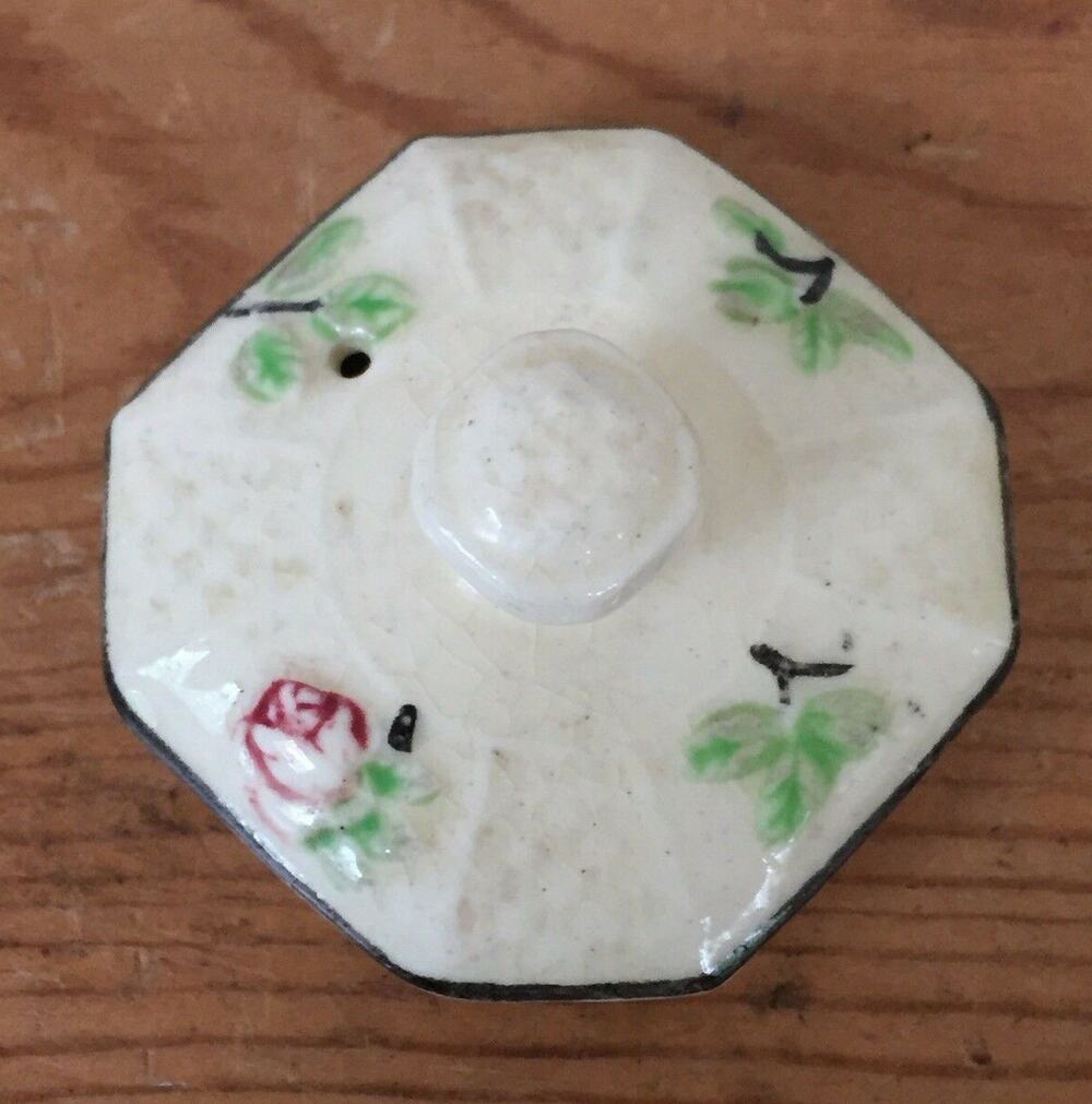 Vtg Moriyama Japanese Basketweave Majolica Rose Small Tea Pot Octagonal Lid 2"